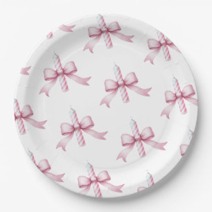 Pink Bow Candle Girls Just Wanna Be One Birthday Paper Plate