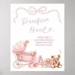 Pink Bow Carriage Baby Shower Pacifier Hunt Poster