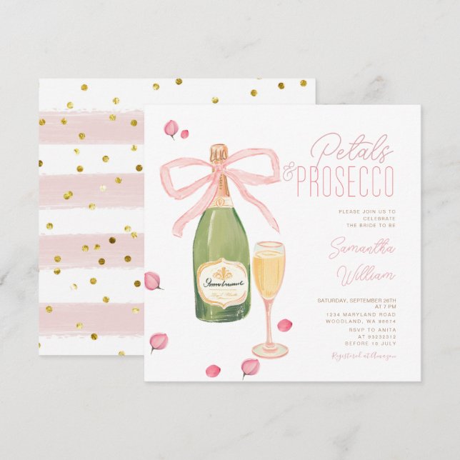 Pink Bow Champagne Brunch Bridal Shower Invite (Front/Back)