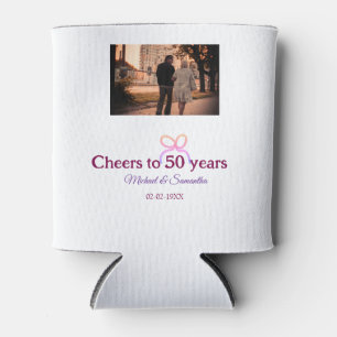 Pink bow cheers to 50 years anniversary wedding can cooler