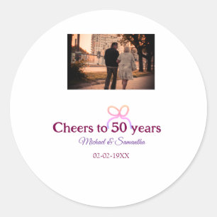Pink bow cheers to 50 years anniversary wedding  classic round sticker
