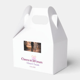 Pink bow cheers to 50 years anniversary wedding favour box