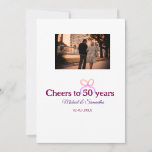 Pink bow cheers to 50 years anniversary wedding invitation