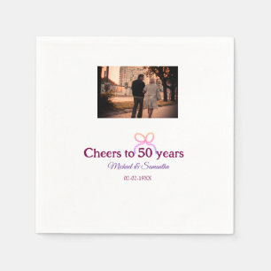 Pink bow cheers to 50 years anniversary wedding napkin