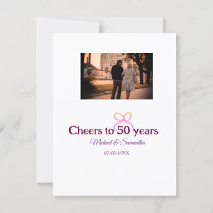Pink bow cheers to 50 years anniversary wedding postcard