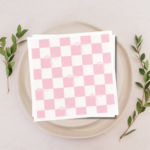Pink Bow Chequered Girly Bachelorette Party  Napkin