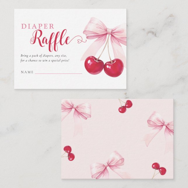 Pink Bow Cherries Diaper Raffle Card (Front/Back)