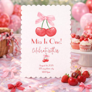 PINK BOW CHERRY BIRTHDAY INVITATION