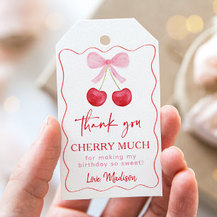 Pink Bow Cherry Birthday Thank You Gift Tags