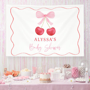 Pink Bow Cherry Girl Baby Shower Banner