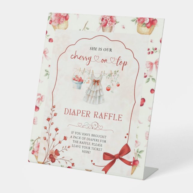 Pink Bow Cherry on Top Diaper Raffle Pedestal Sign (Front)