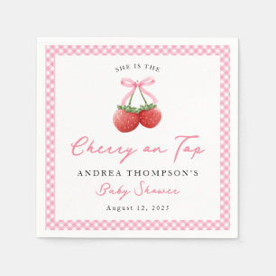 Pink Bow Cherry on Top Gingham Baby Shower   Napkin
