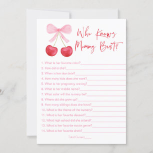 Pink Bow Cherry Who Knows Mommy Best Shower Game Invitation