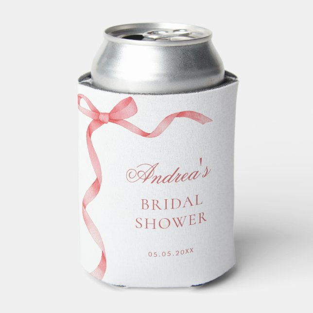 Pink Bow Chic Coquette French Bridal Shower Favour Can Cooler (Can Front)