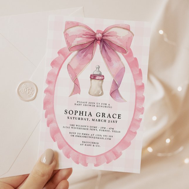 Pink Bow Chic Coquette Girl Baby Shower Invitation (Creator Uploaded)