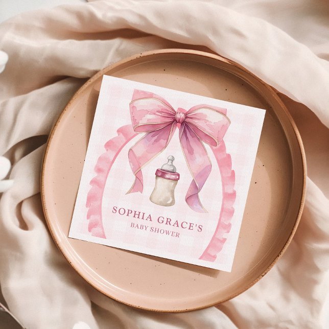 Pink Bow Chic Coquette Girl Baby Shower Napkin (Creator Uploaded)