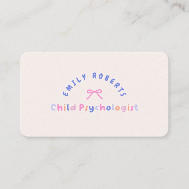 Pink Bow, Child Psychologist  Business Card (Front)
