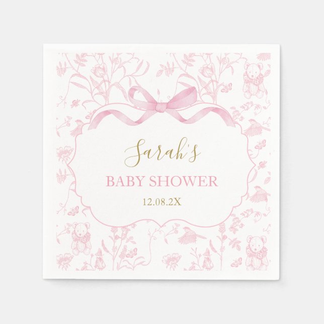 Pink Bow Chinoiserie Baby Shower Girl Napkin (Front)