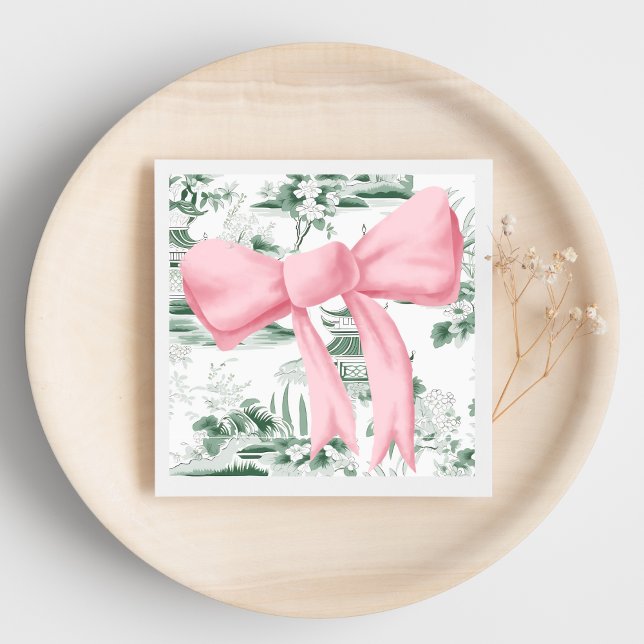 Pink Bow Chinoiserie Preppy Napkin (Creator Uploaded)