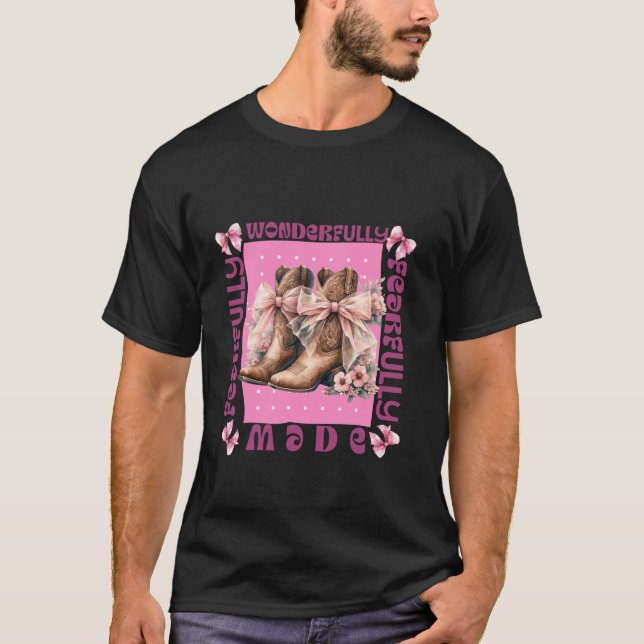 Pink Bow Christian Cowgirl Boot Western Bible Vers T-Shirt (Front)