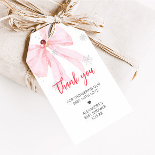 Pink Bow Christmas Baby Shower Favour Tags
