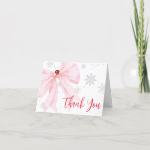 Pink Bow Christmas Baby Shower Thank You Card