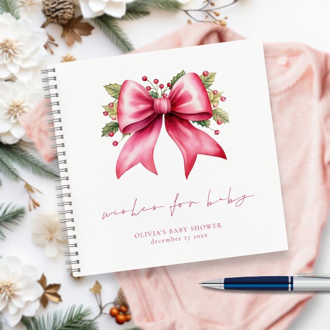 PInk Bow Christmas Baby Shower Wishes Guest Book (Creator Uploaded)
