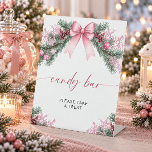 Pink Bow Christmas Candy Bar Pedestal Sign