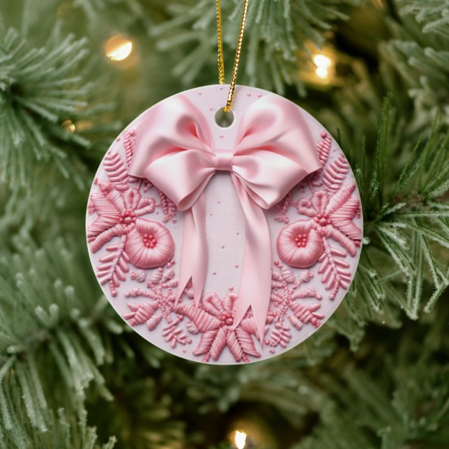 Pink Bow Christmas Ceramic Tree Decoration (Tree)