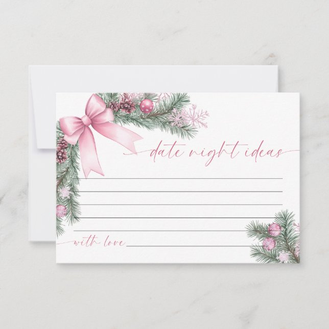 Pink Bow Christmas Date Night Ideas Card (Front)