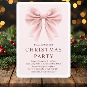 Pink Bow Christmas Party Elegant Holiday Invitation