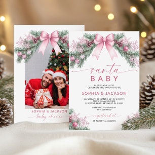 Pink Bow Christmas Santa Baby Shower Invitation