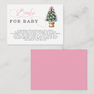 Pink Bow Christmas Tree Baby Shower Book Request Enclosure Card