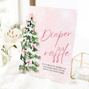 Pink Bow Christmas Tree Baby Shower Diaper Raffle  Pedestal Sign