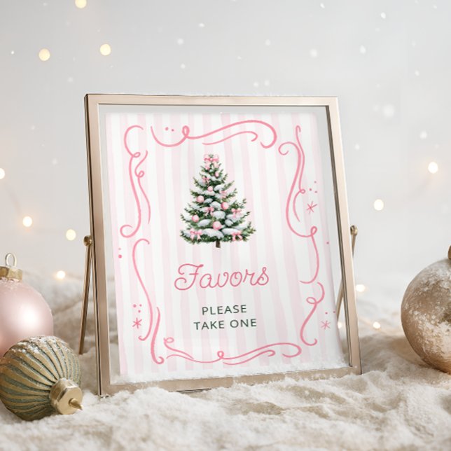 Pink Bow Christmas Tree Baby Shower Favours Poster (Creator Uploaded)