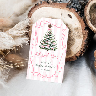 Pink Bow Christmas Tree Baby Shower Thank You Gift Tags