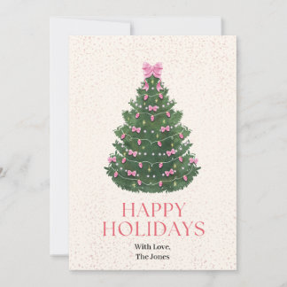 Pink Bow Christmas Tree Holiday Card