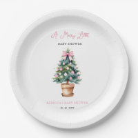 Pink Bow Christmas Tree Merry Little Baby Shower