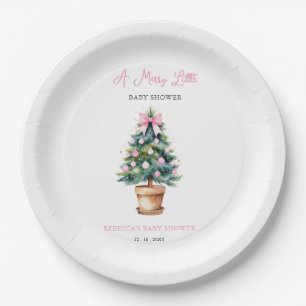 Pink Bow Christmas Tree Merry Little Baby Shower Paper Plate