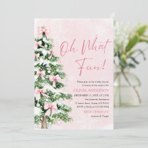 Pink Bow Christmas Tree Oh What Fun Baby Shower Invitation