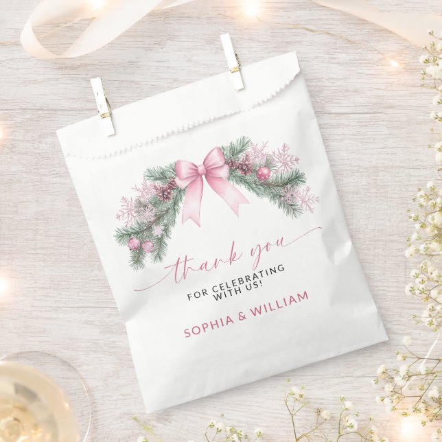 Pink Bow Christmas Wedding Favour Bags (Clipped)