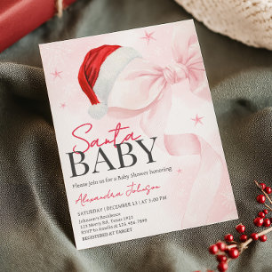 Pink Bow Christmas Winter Baby Shower Invitation