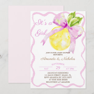 Pink Bow Citrus Girl Baby Shower Invitation