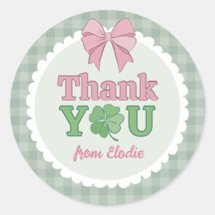 Pink Bow Clover Lucky One Thank You Classic Round Sticker