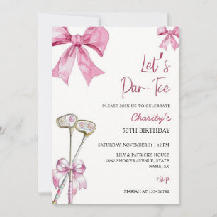 Pink Bow & Club Golf Birthday Invitation Let's Par