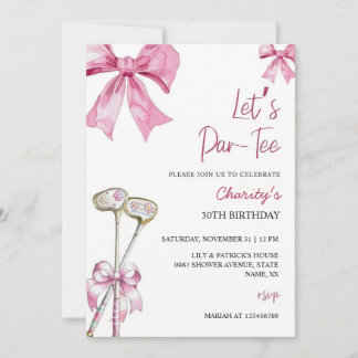 Pink Bow & Club Golf Birthday Invitation Let's Par