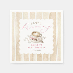 Pink Bow Coffee Baby Is Brewing Girl Baby Shower Napkin