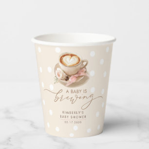 Pink Bow Coffee Baby Is Brewing Girl Baby Shower Paper Cups