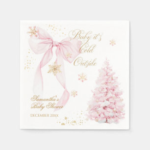 Pink Bow Cold Outside Baby Girl Shower Napkin