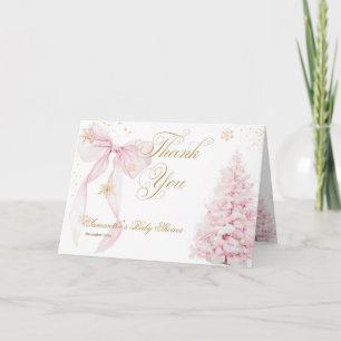 Pink Bow Cold Outside Baby Girl Shower Thank Card